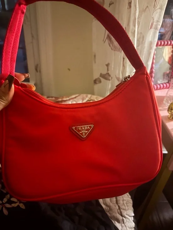 Prada Bright Red Nylon Shoulder Bag with Triangle Logo - Picture 3 of 6